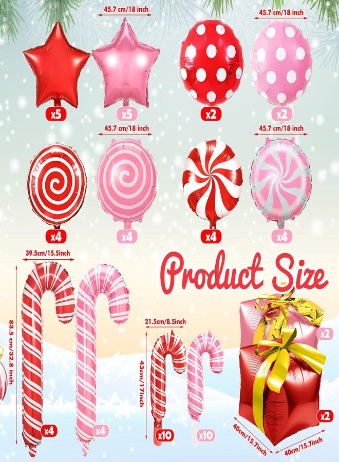 Realspring 62 Pcs Large Christmas Foil Balloons Set Red and Pink Candy Cane Windmill Lollipop Swirl Balloons for Candies Birthday Party Decoration - Image 2